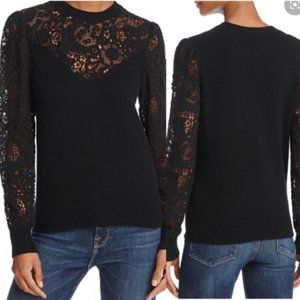 NWT Rebecca Taylor Mixed Media Lace/Wool Sweater
